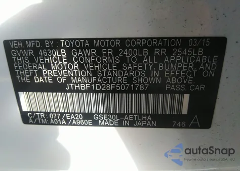 2015 Lexus Is 250 from USA, damaged, VIN JTHBF1D28F5071787